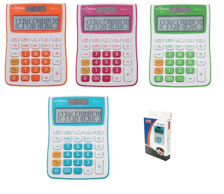 Zetaufficio shop. Calcolatrice da tavolo 12 cifre NikOffice CD-2621 colori  assortiti