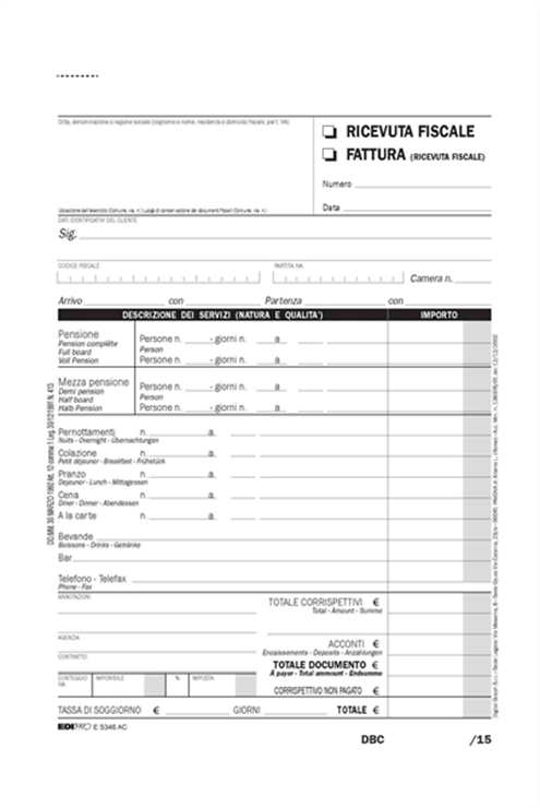 ricevuta fiscale albergo