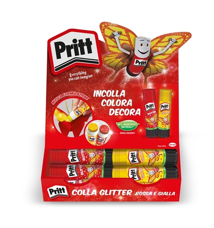 Zetaufficio shop. Colla Pritt Stick Glitter 20 gr espositore da 24 pz.